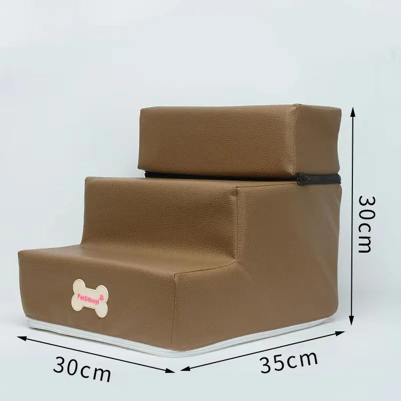 3-Step Pet Stairs for Small Dogs and Cats - Removable Washable Non-Slip Ramp Ladder Light Brown PU China Mainland