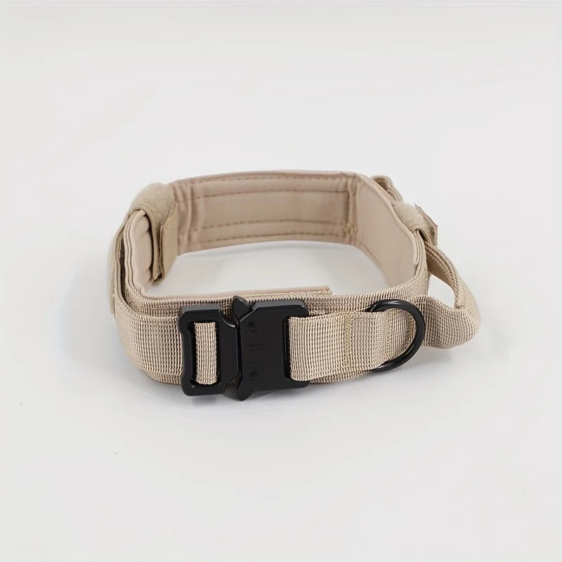 Tactical Dog Collar Military Nylon Heavy Duty K9 Collar Quick Release Buckle Adjustable Training Collar For Large Dogs Caqui oscuro
