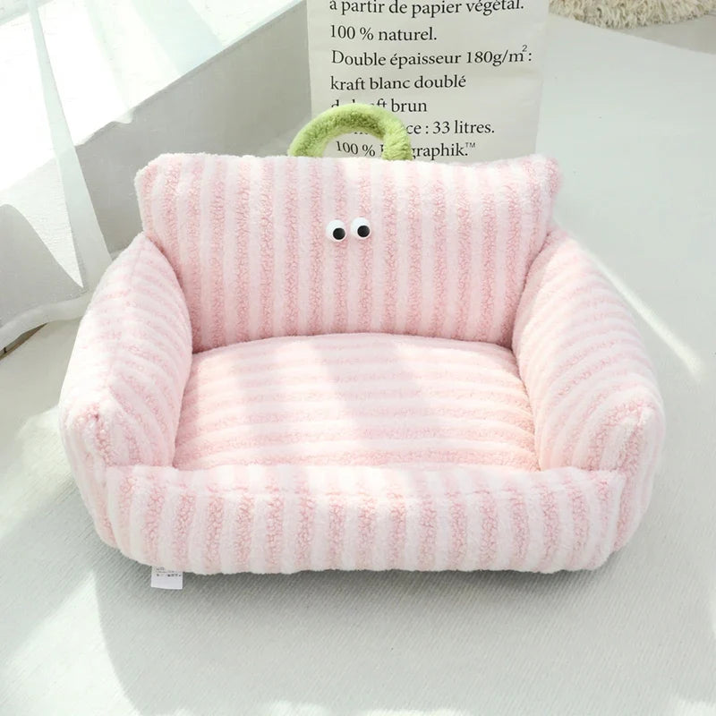 Winter Warm Pet Sofa Bed — Plush Kennel Cushion for Small Dogs & Cats Pink