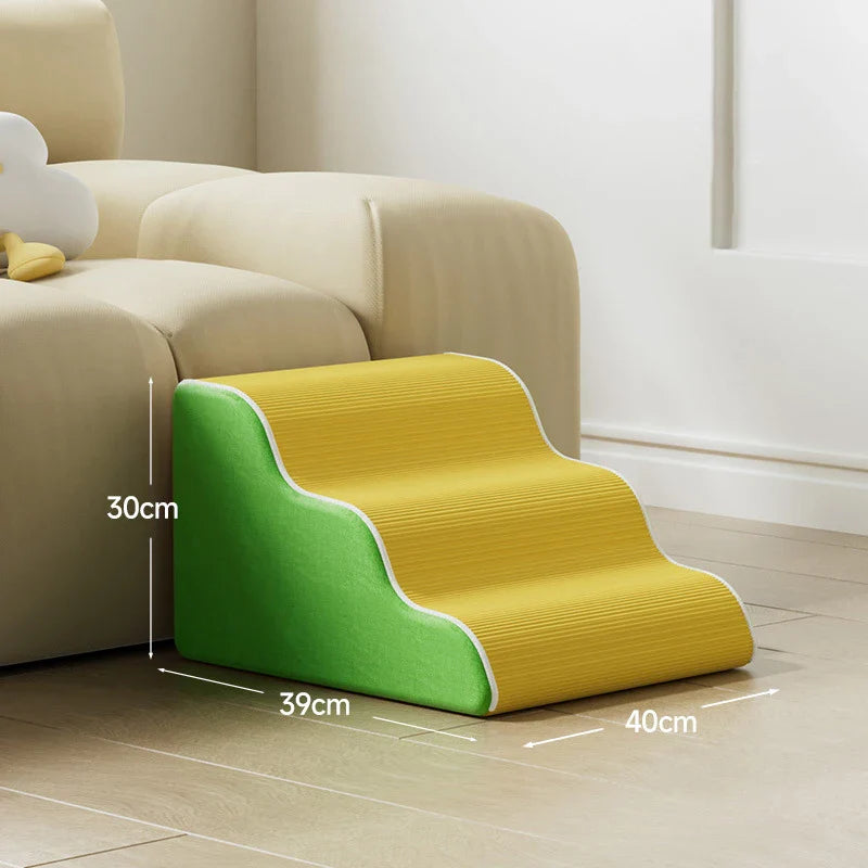 3/4-Step Pet Stairs Memory Foam Ramp for Small Dogs & Cats - Removable Washable Cover, Non-Slip Sofa Ramp Yellow Green 3Floors