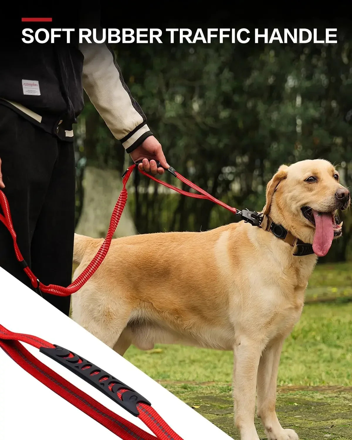 Tactical Dog Leash Heavy Duty, 4-6FT Shock Absorbing Bungee Lead with 2 Padded Handle, Metal Carabiner Clip, Car Seatbelt