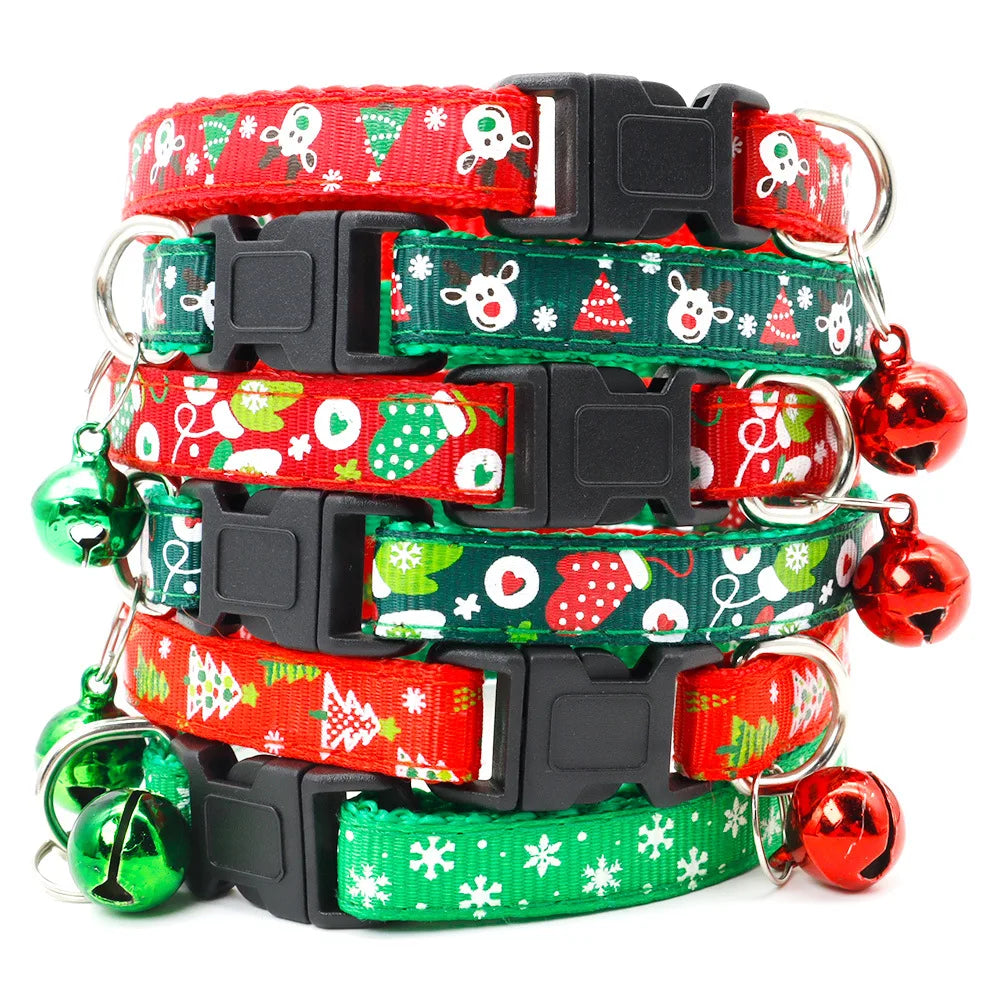 Pet Collar with Bell - Dog Chain Cat Necklace, Christmas Tree Print Pet Jewelry for Small Dogs & Cats 1 random