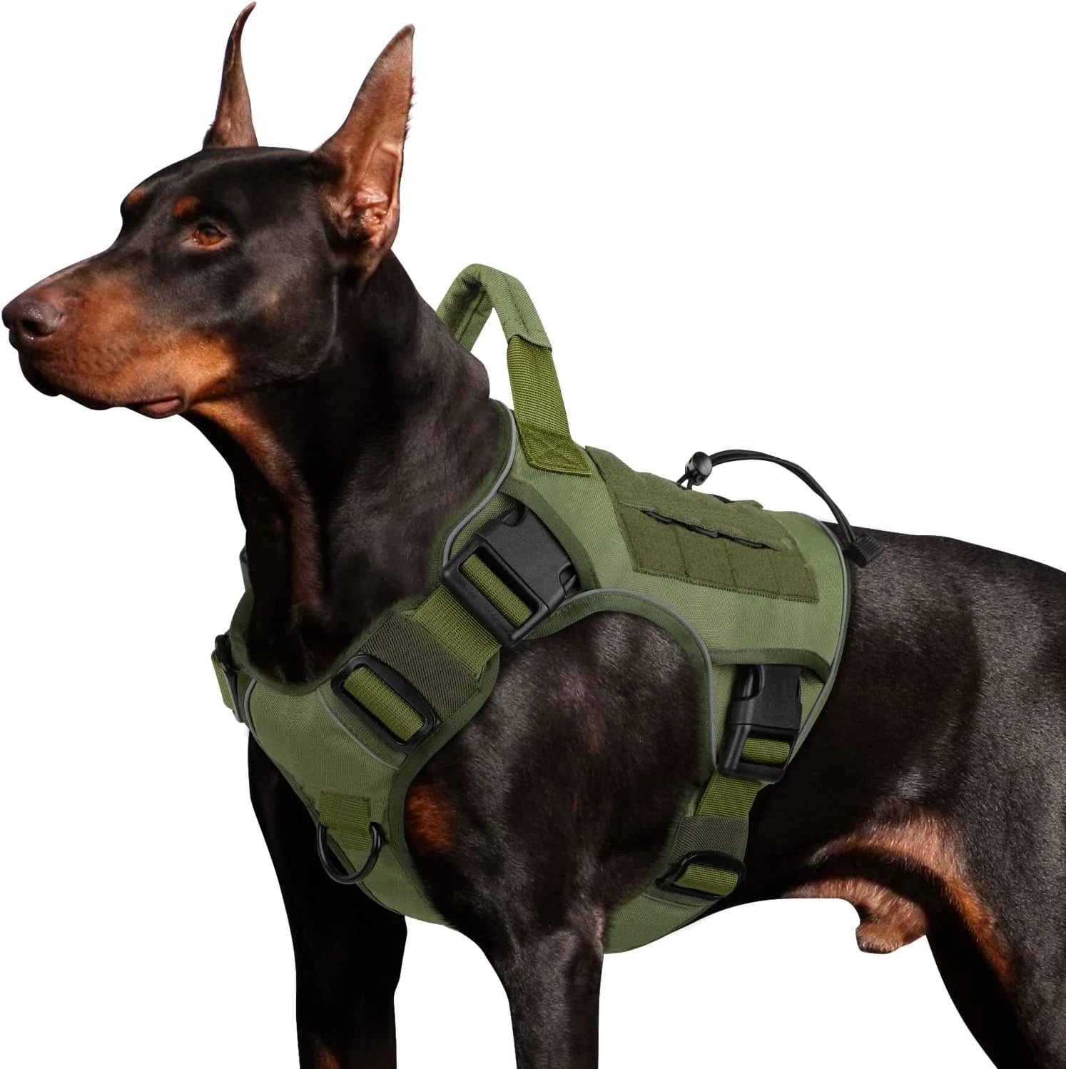 Adjustable No-Pull Tactical Dog Harness with Handle for Large Dogs - Reflective Military Vest for Labrador Retriever, Siberian H army green
