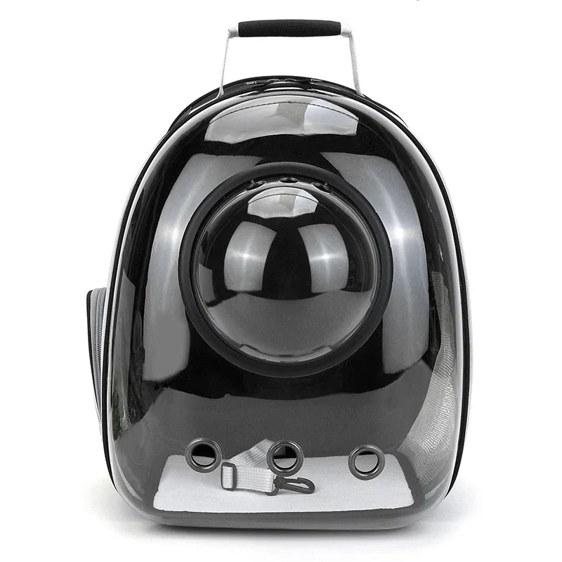 Transparent Bubble Pet Backpack Carrier — Space Capsule Design with Ventilation & Side Pocket | 35 x 25 x 42 cm (13.8 x 9.8 x 16.5 in) — For Cats & Small Dogs Black With Cover