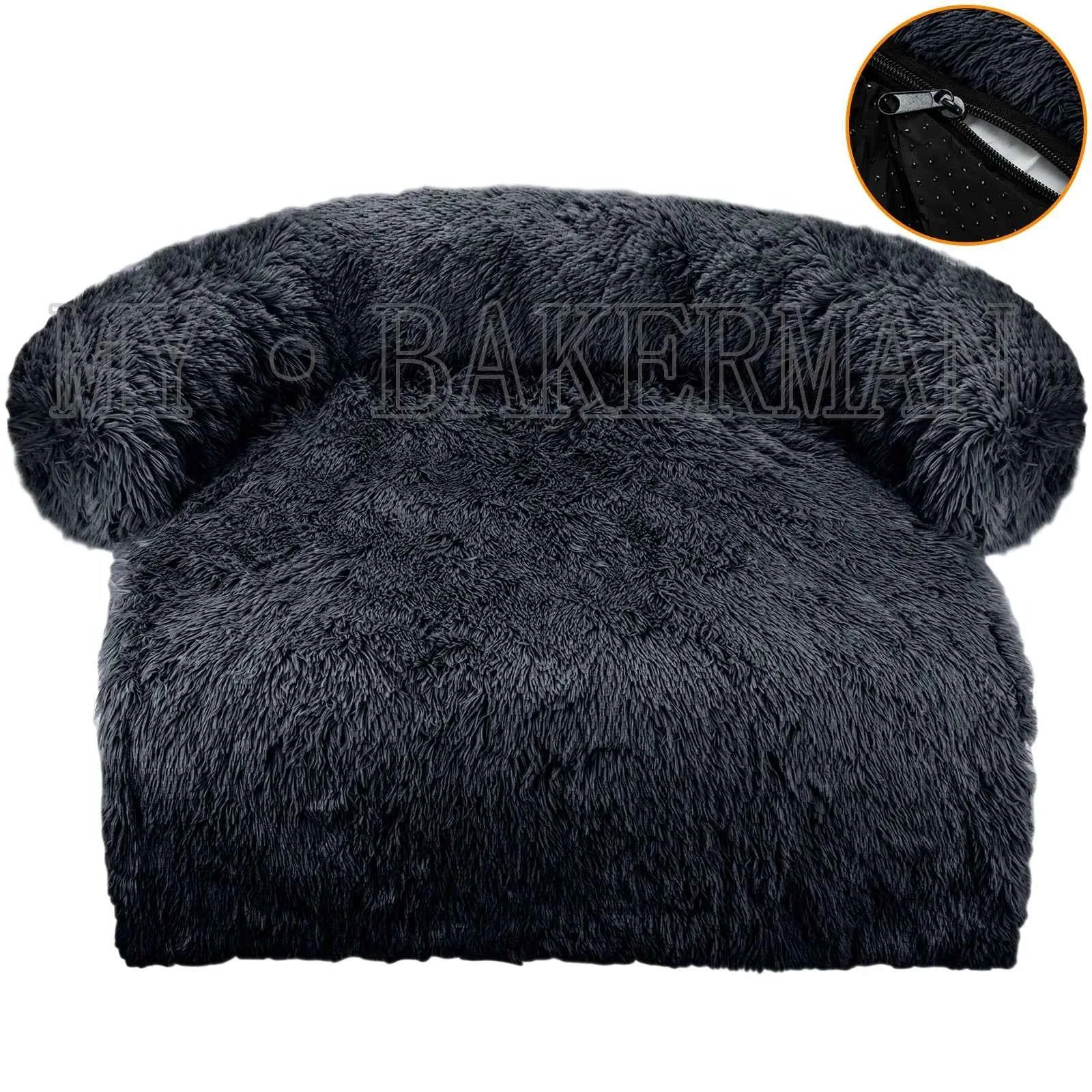 Washable blanket Sofa cover Large dog bed Sofa plush dog pet House sofa cushion plush warm kennel pet cat puppy cushion R-Dark Gray-zip