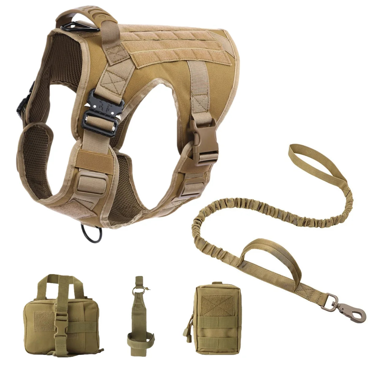 Tactical Military Vest Pet German Shepherd Golden Retriever Tactical Training Dog Harness and Leash Set For All Breeds Dogs Brown 5 piece set China Mainland