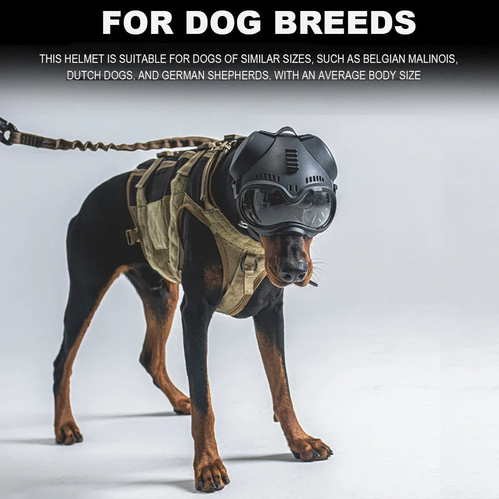 Tactical Dog Outdoor Hunting Training K9 Helmet, Large Dog Patrol Dogs Sheepdog Pet Motorcycle Protective Helmet with Goggles