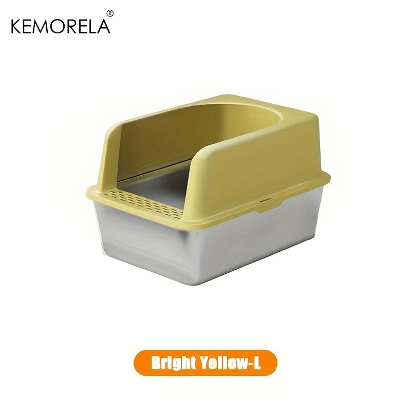 XL 60/50CM Stainless Steel Litter Box With Lid High Side Large Litter Box Suitable For Large and Small Cats Does Not Absorb Odor Bright Yellow L