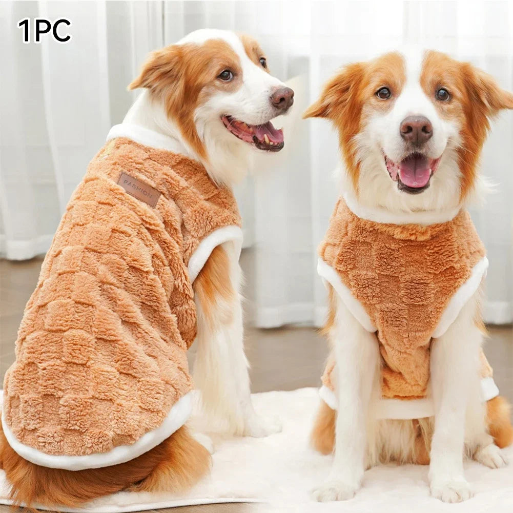 Flannel Dog Sweater Winter Warm Pet Coat – Fits 1.5–25 kg (3–55 lb) – Puppy to Large Dog Pullover Vest Brown