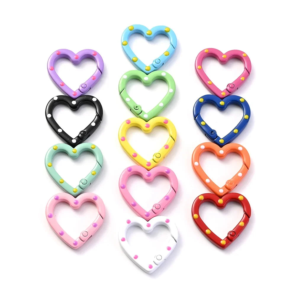 5pcs Multicolor Metal Heart Ring Spring Clasp Carabiner Keychain Clips Hook Dog Chain Diy Jewelry Buckle Connector Supplies