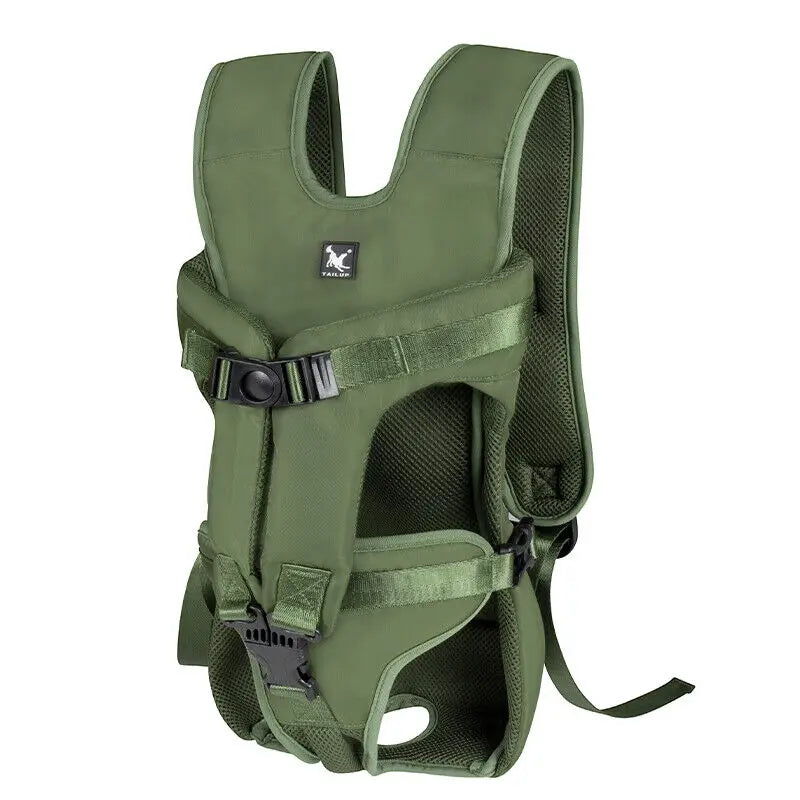 Adjustable Hands-Free Front Pet Carrier Backpack – Breathable Dog & Cat Travel Carrier (Up to 35 lbs / 16 kg) green