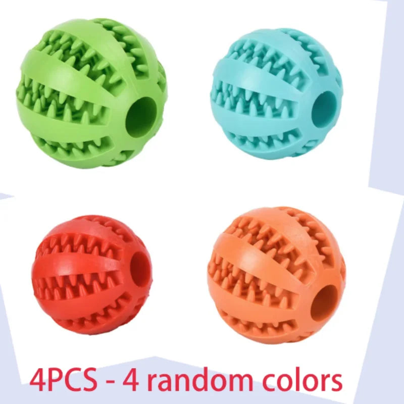 Interactive Rubber Dog & Cat Toy Ball, Puppy Chew Toy, Treat Feeder & Tooth-Cleaning Silicone Ball Random Color 4pcs