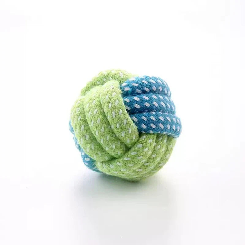 Candy-Colored Cotton Rope Ball Chew Toy for Dogs & Cats — Durable Tug & Fetch Pet Toy Green Blue S