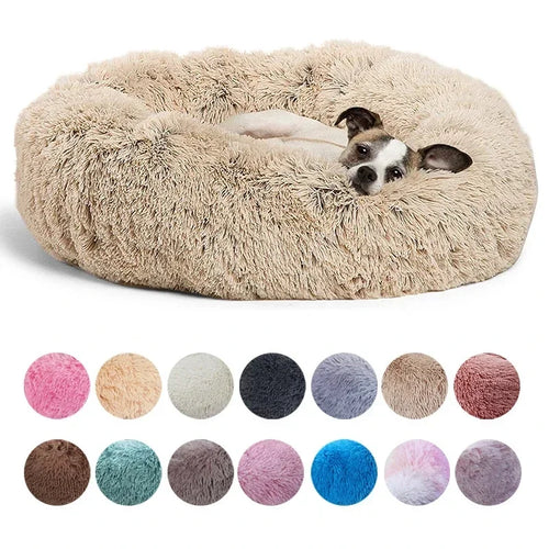 Calming Plush Pet Bed for Dogs & Cats - Corduroy Fleece Bolster, Non-Slip Waterproof Bottom, Multiple Sizes (15.7–35.4 in / 40–90 cm)