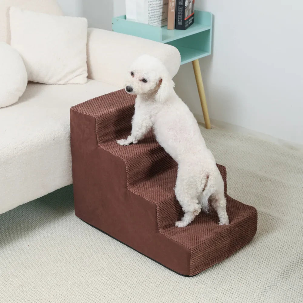 4-5-Step Memory Foam Dog & Cat Stairs with Removable Washable Cover – Pet Ramp Ladder 4 Stairs-Coffee