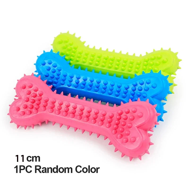 Bite-Resistant Rubber Spiked Dog Chew Toy for Small Dogs — Teeth Cleaning Squeaky Training Toy (1-Pack) Heart Bones Random Color
