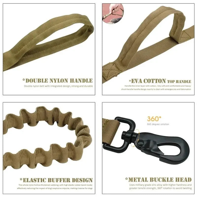 Tactical Military Dog Collar Leash Adjustable Nylon Leash for Medium Large Dogs Heavy Duty Dog Leash with Shock Absorption