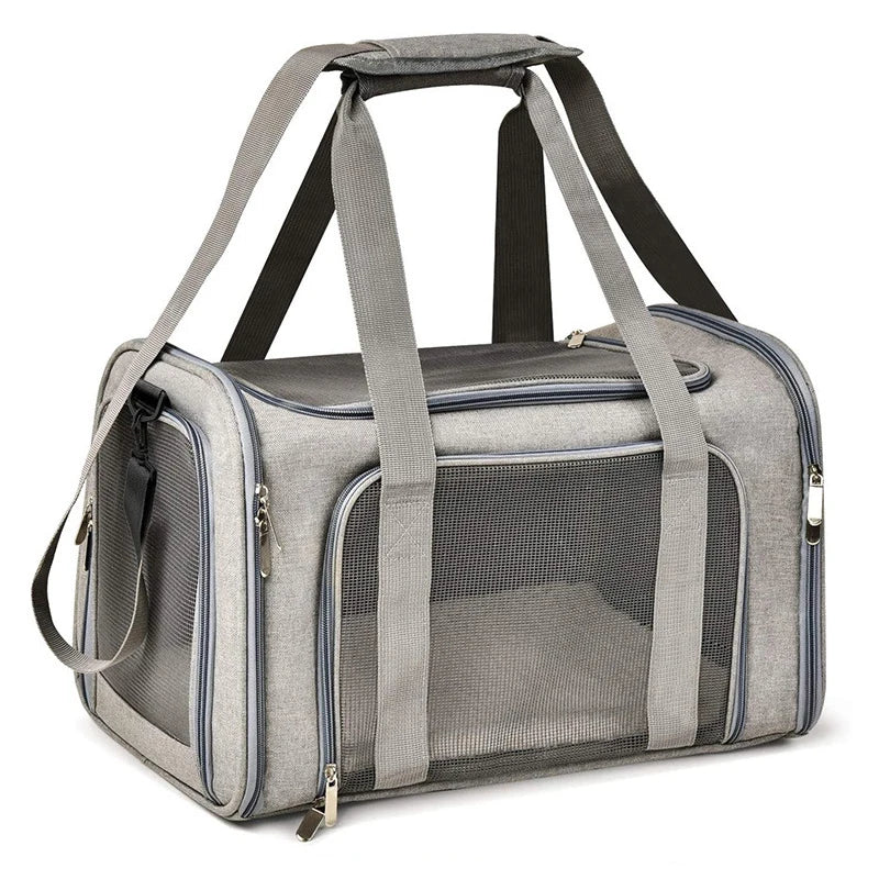 Portable Soft-Sided Pet Carrier Backpack for Dogs & Cats — Airline Approved, Foldable Nylon (M/L/XL) grey