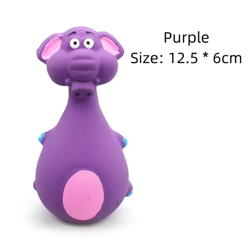 1-Pack Round-Bellied Cartoon Squeaky Dog Toy - Bite-Resistant Latex Rubber, Purple Elephant / White Cow / Brown Options Purple