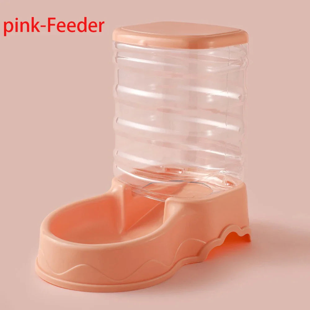 Gravity Pet Feeder and Water Dispenser for Cats and Small Dogs – Transparent PP Hopper, Pink, Blue, Gray pink-Feeder