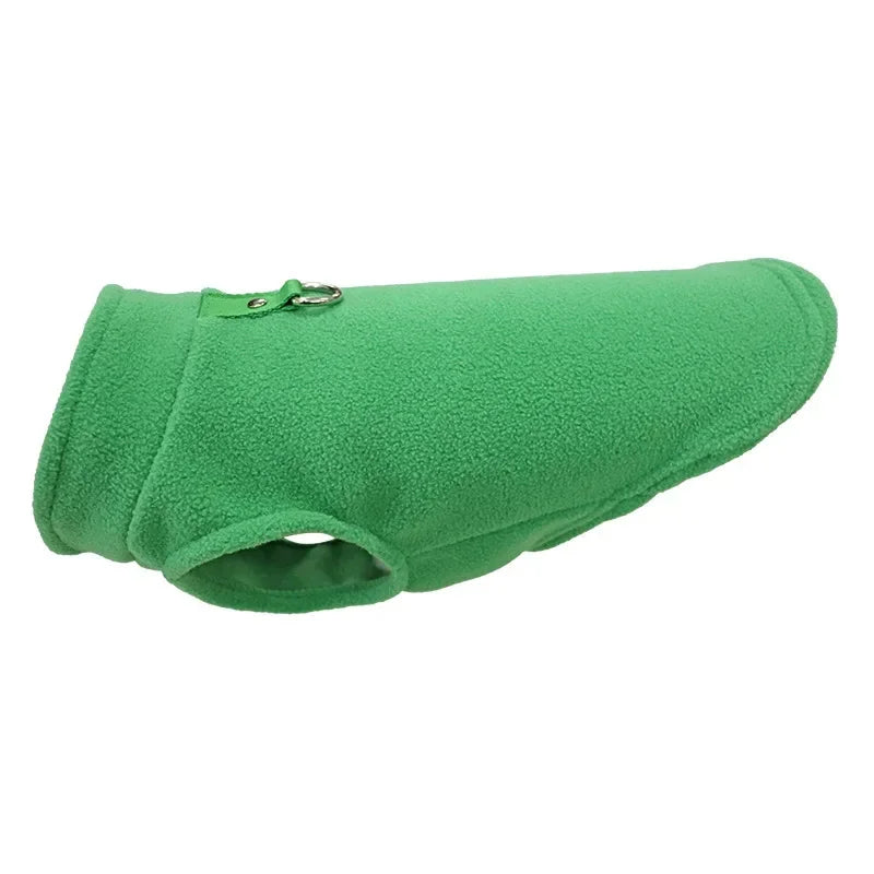 Winter Fleece Pet Jacket Vest with D-Ring – Warm Dog & Cat Coat for Small Breeds (Chihuahua, French Bulldog) green