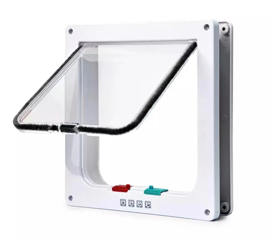 Pet Flap Door with 4-Way Security Lock — ABS Plastic Cat & Small Dog Door Kit White