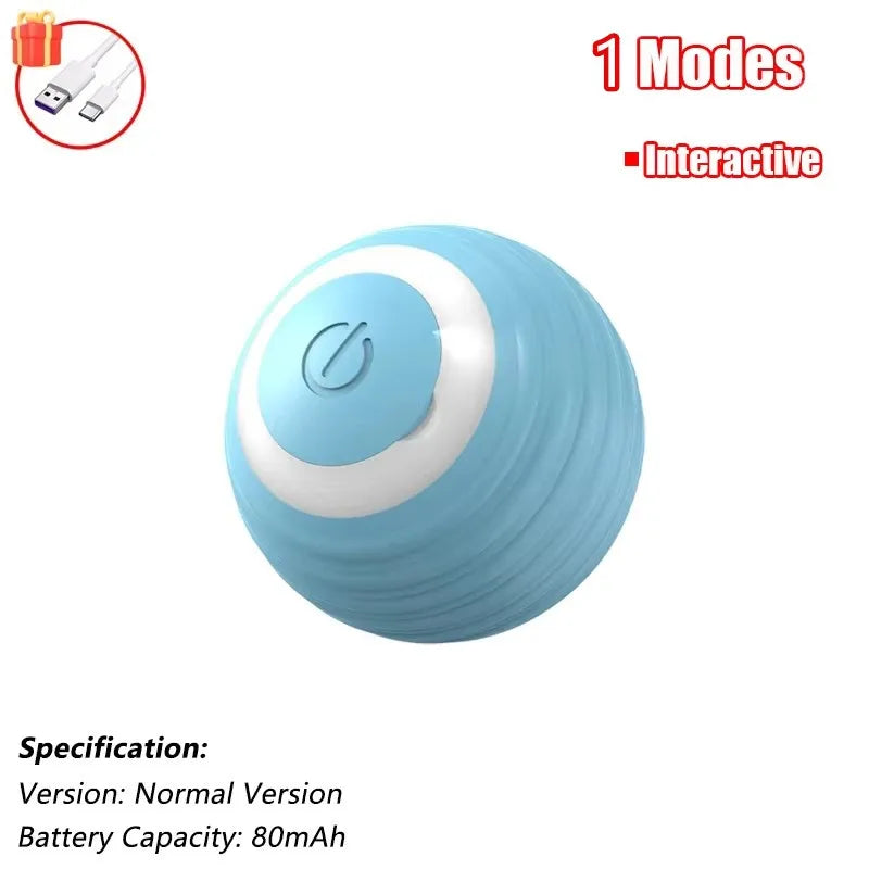 Interactive Rechargeable Cat Ball Toy with Faux Fur Tail — Automatic Rolling Smart Pet Ball (USB-C) for Cats & Small Dogs Blue Ball