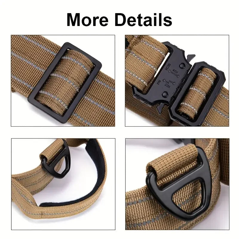 Medium Large Durable Tactical Collar] Durable Tactical Training Dog Collar - High-Strength Nylon, Reflective, With Handle - Perf
