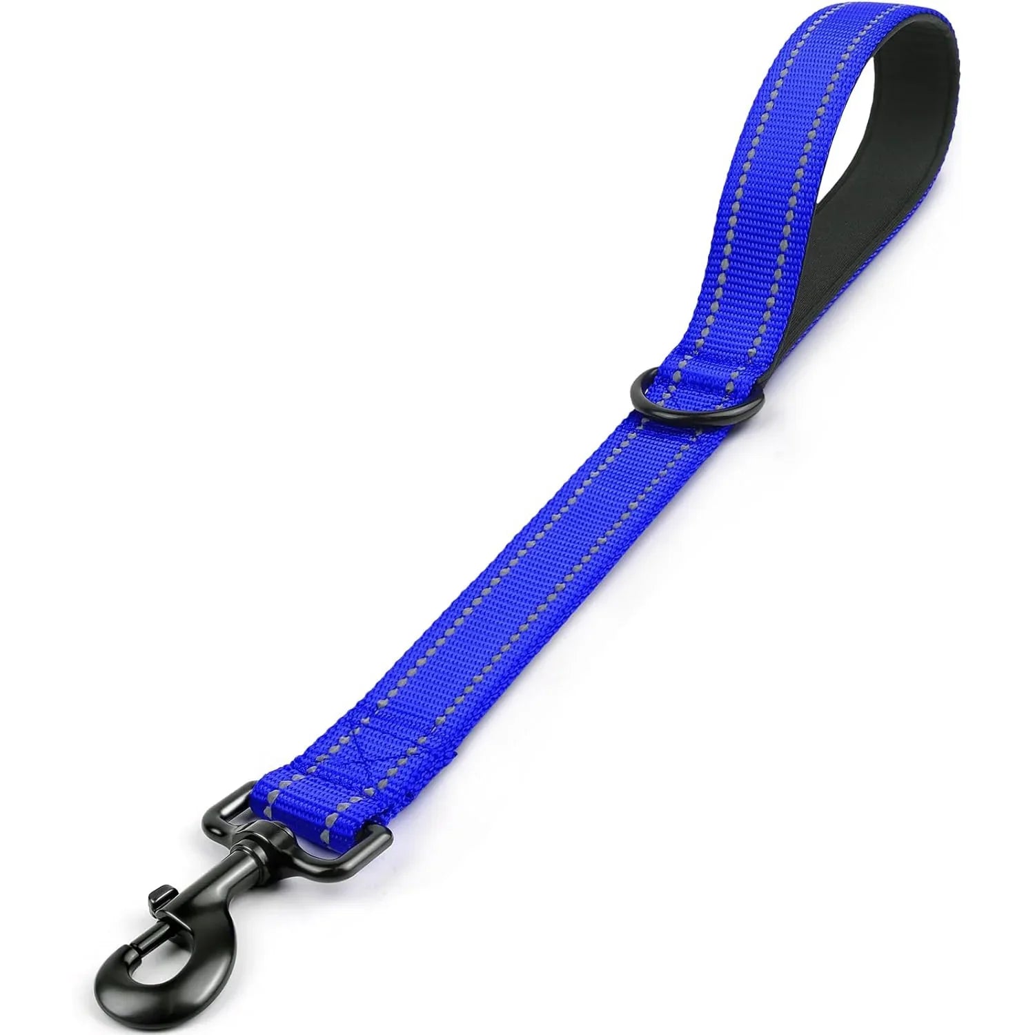 Short Nylon Dog Leash with Padded Traffic Handle - Heavy Duty Reflective Training Lead DEEP BLUE