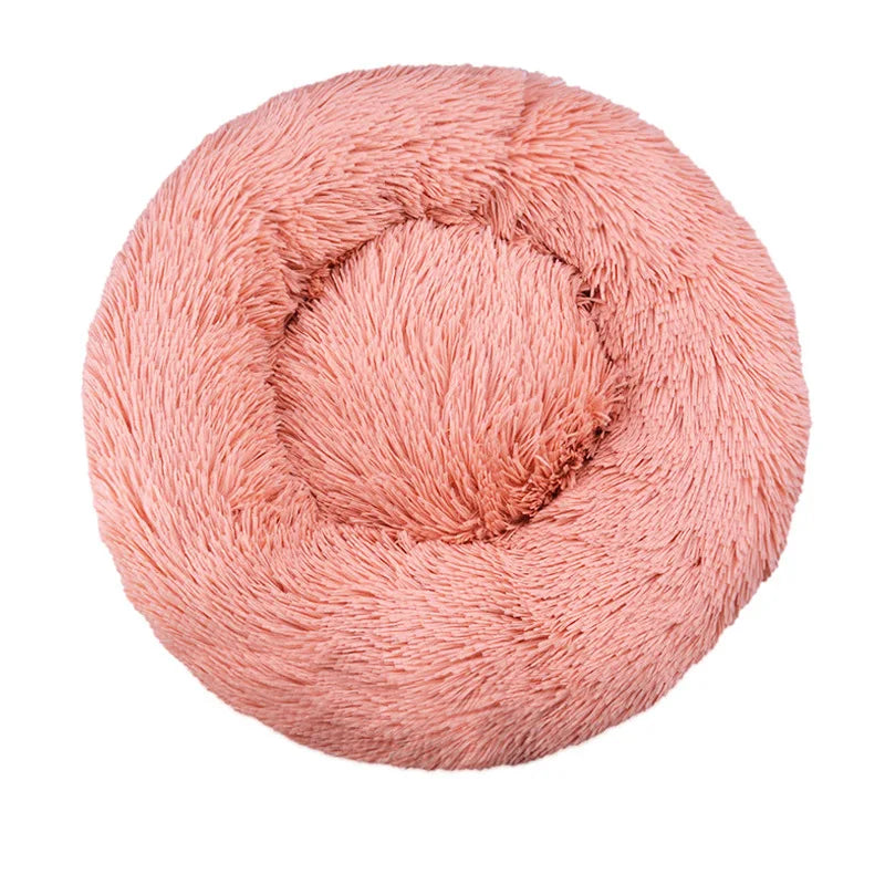 Round Plush Pet Bed, Washable Cozy Dog & Cat Sofa, Winter Warm, Multiple Sizes 16–35 in (40–90 cm) Leather pink