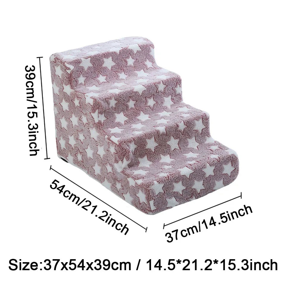 Pet Stairs for Dogs & Cats — 3- or 4-Step Detachable Sponge Ramp, Washable Waterproof Anti-Bite Pet Ladder 4 steps D