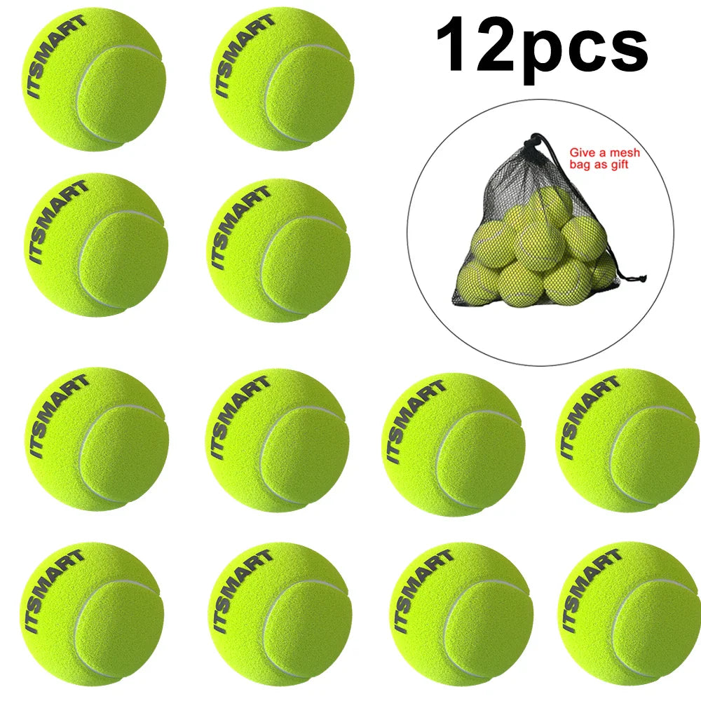 6 or 12-Pack Practice Tennis Balls with Mesh Carry Bag – High-Elasticity Training & Dog Play Balls (65 mm / 2.56 in) 12Pcs