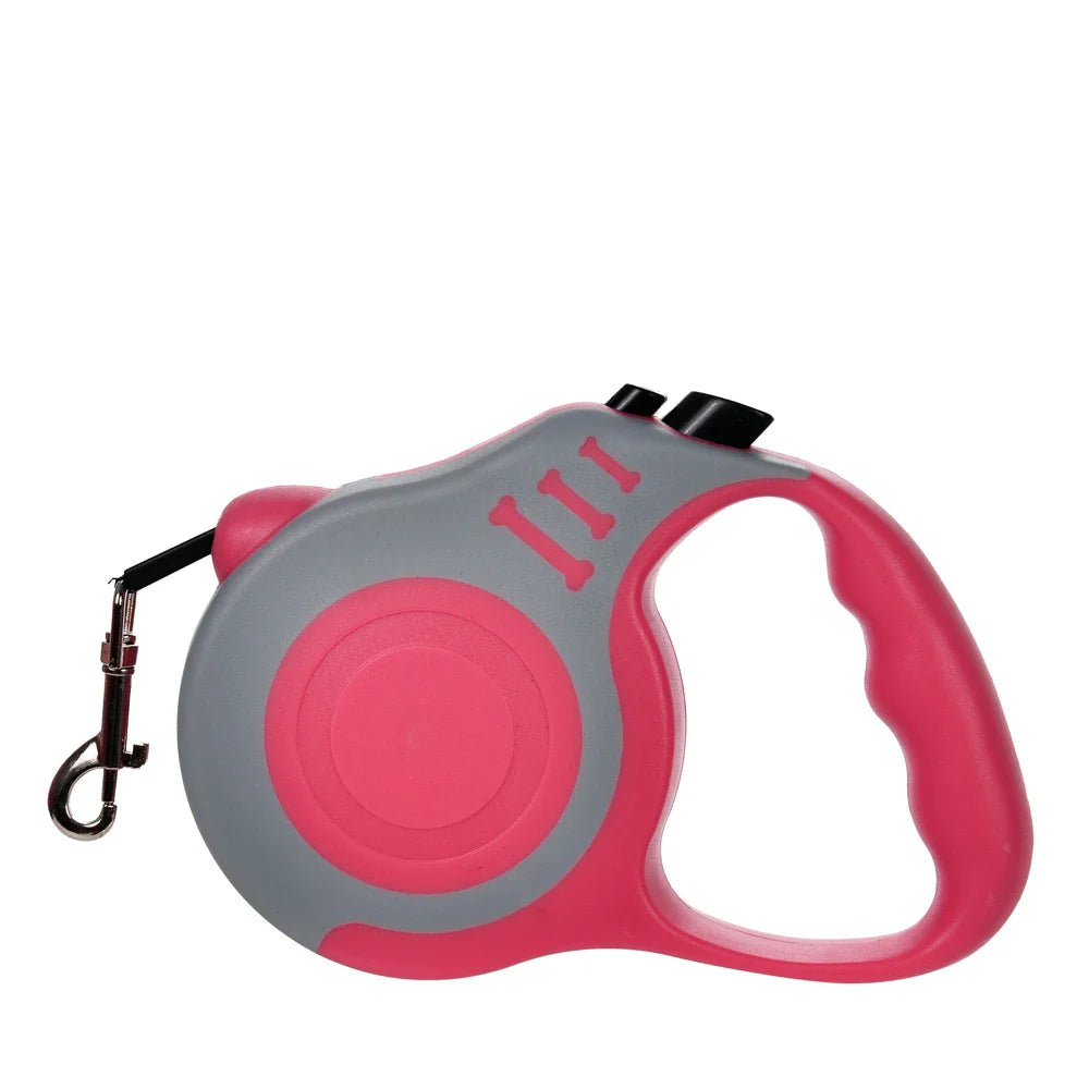Retractable Dog Leash 3m/5m (9.8ft/16.4ft) Nylon Rope with Quick-Release ABS Case and Paw Print Keychain Gray red