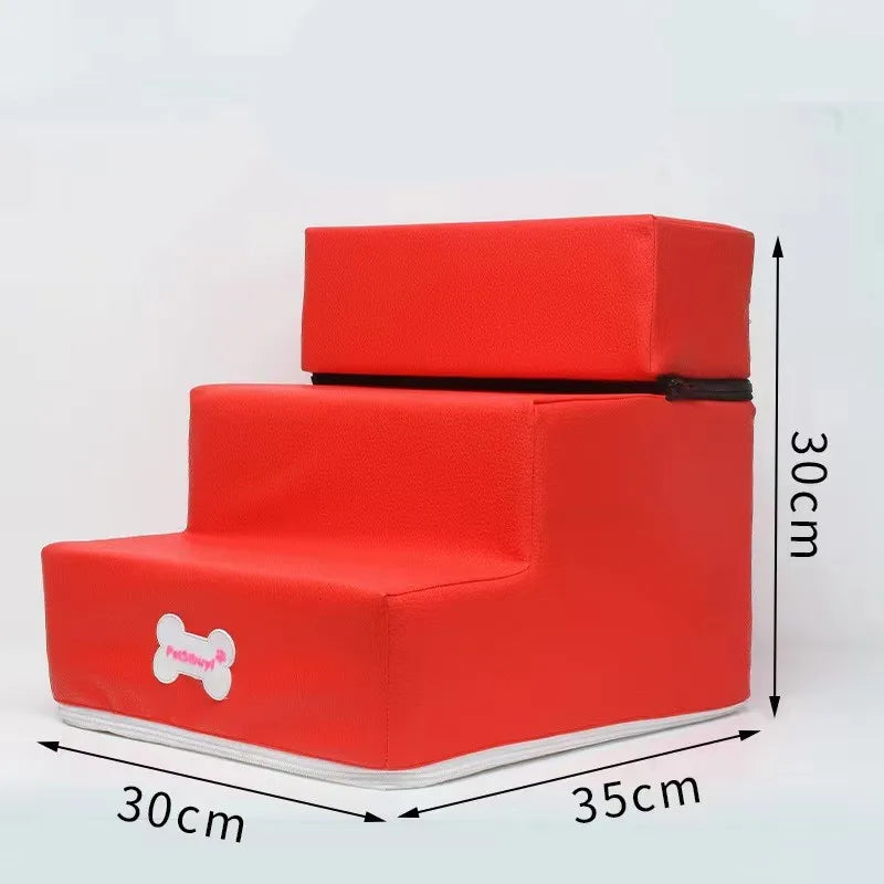 3-Step Pet Stairs for Small Dogs and Cats - Removable Washable Non-Slip Ramp Ladder Red PU China Mainland