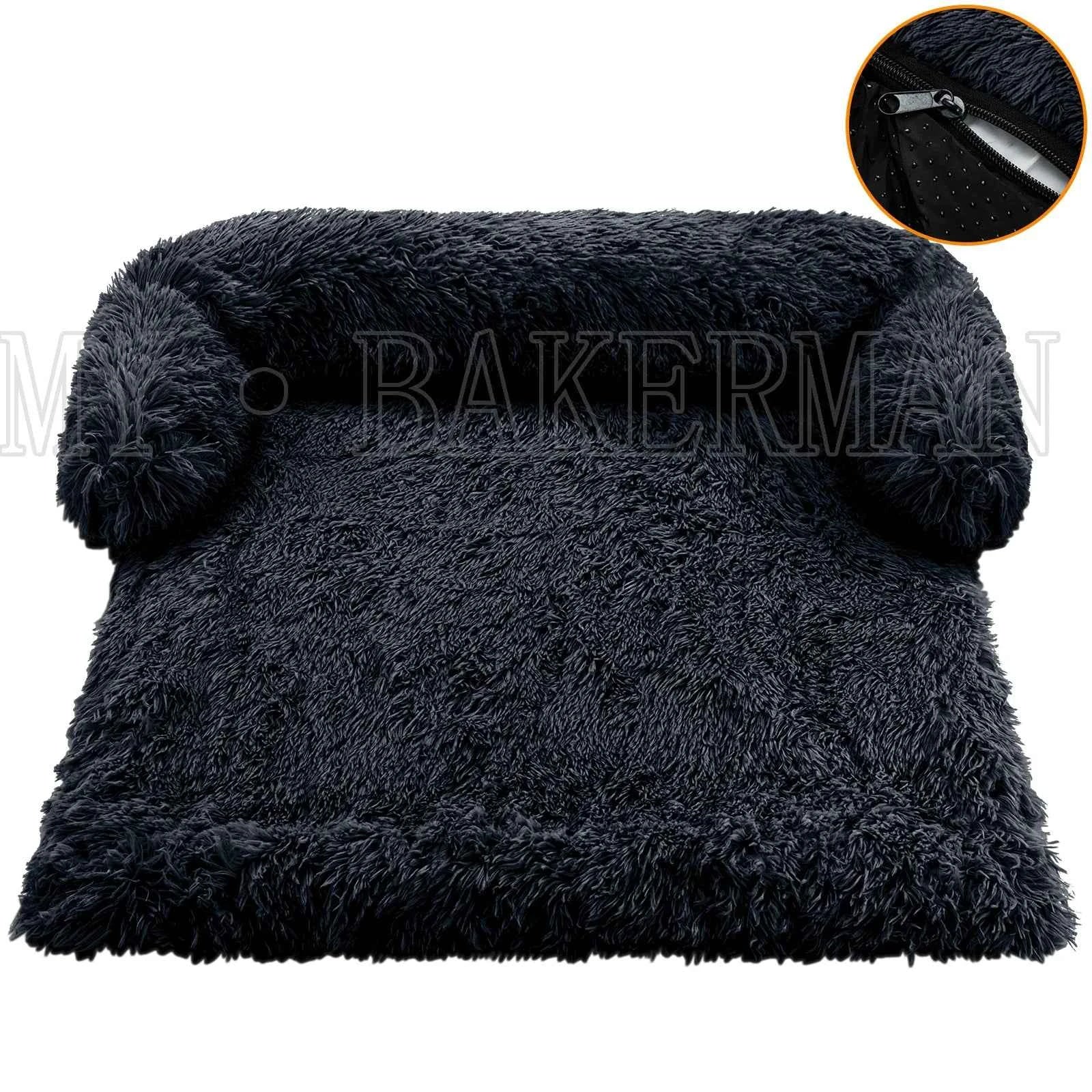 Washable blanket Sofa cover Large dog bed Sofa plush dog pet House sofa cushion plush warm kennel pet cat puppy cushion S-Dark Gray-zip