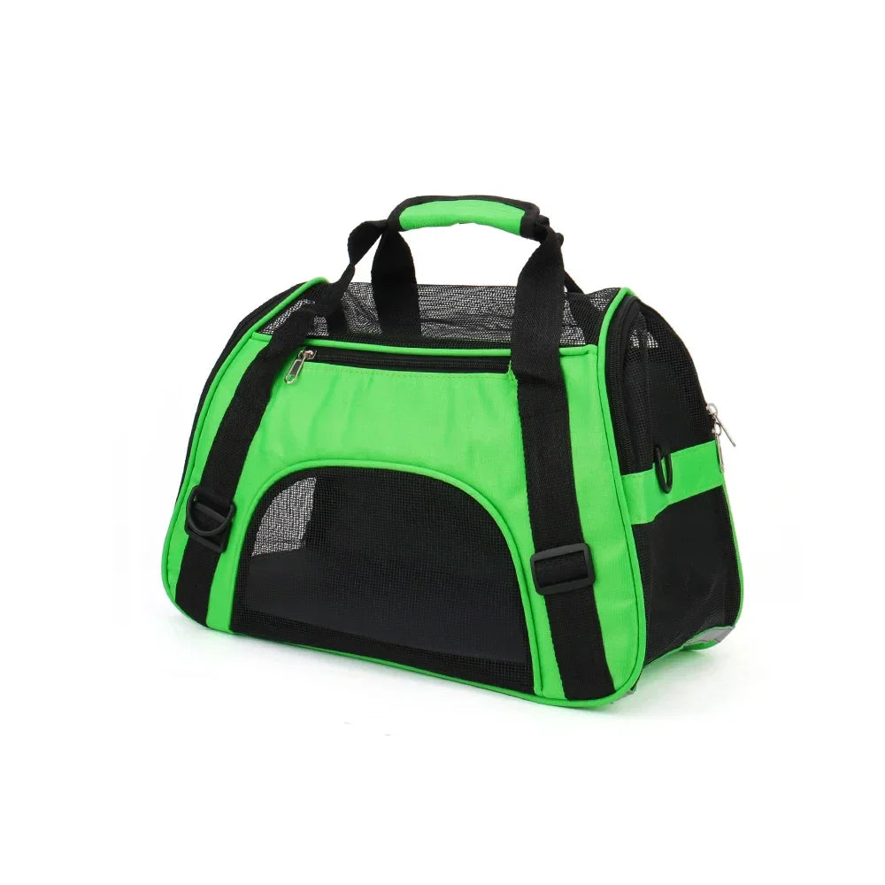 Portable Mesh Pet Carrier Bag – Breathable Foldable Travel Handbag for Small Dogs & Cats Green