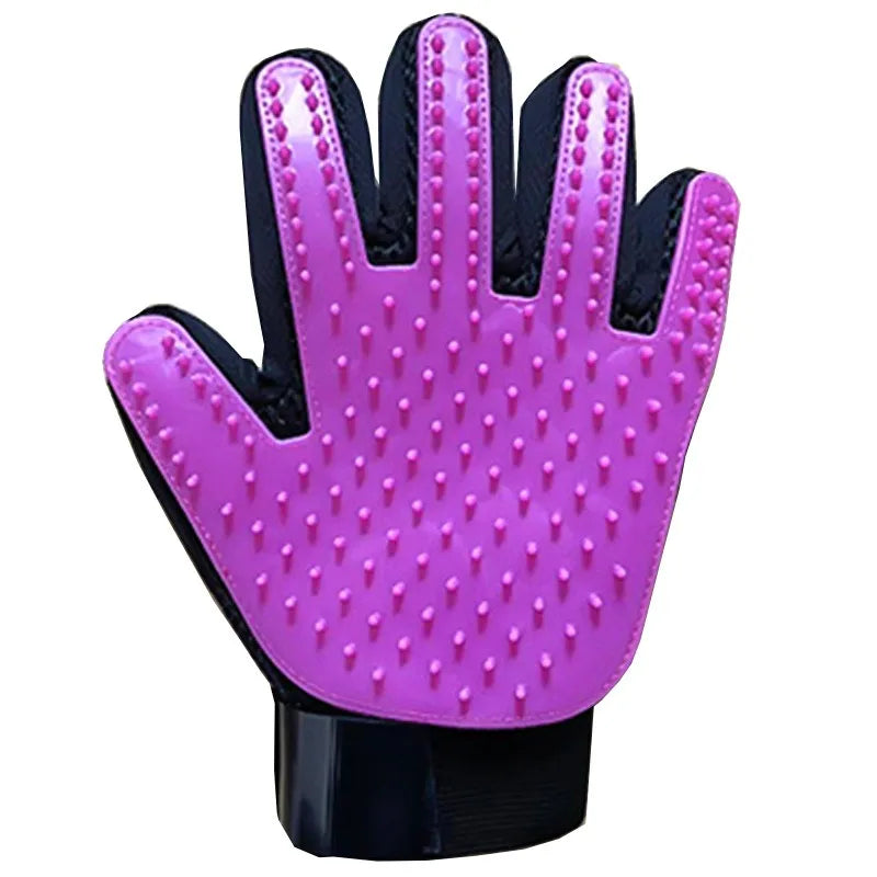 Multicolor Silicone Pet Grooming Gloves for Cats and Dogs – Reusable Hair Removal Mitt purple left