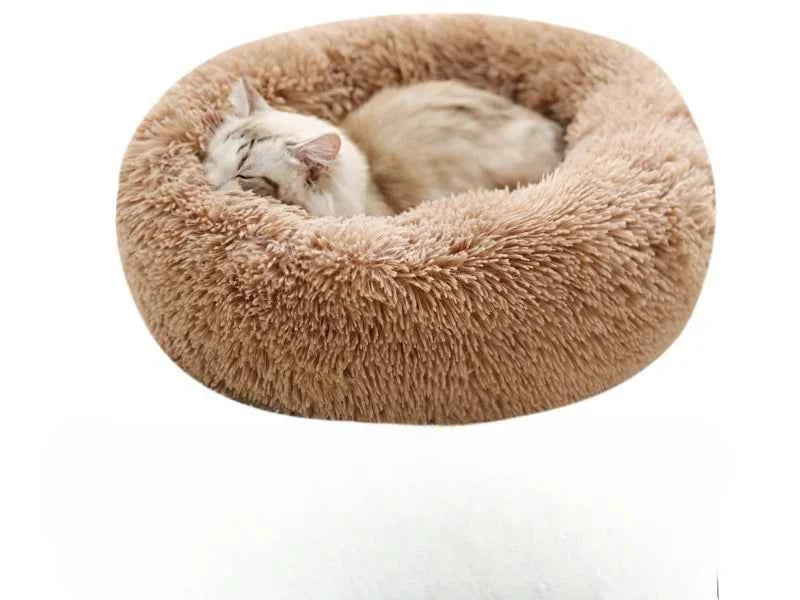 Calming Round Plush Pet Bed — Anxiety Relief for Dogs & Cats khaki 40cm
