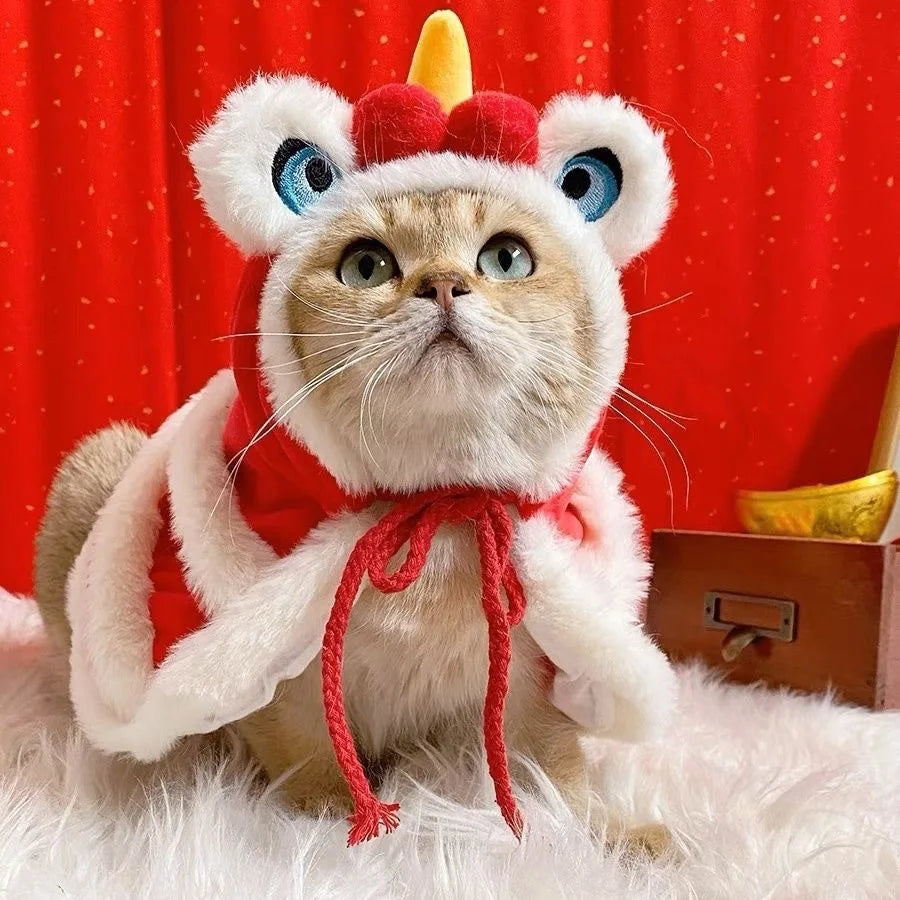 Cute Cat Dog Clothes New Year Costumes Pet Spring Festival Cape Dress Up Clothes Small Dog Cat Cloak Yorkshire Pet Clothes Red