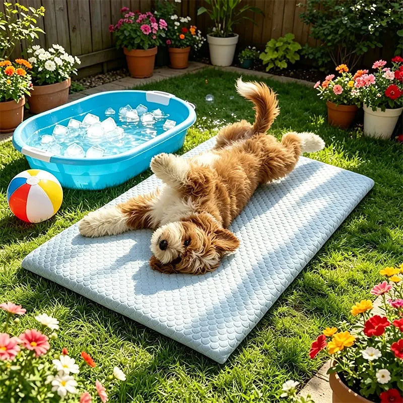 Pet Mat Pet Cooling Sheet Summer Ice Silk Cooling Pet Dog Bed Pad Thick Breathable Non-Slip Washable for Medium Large Dogs Cats
