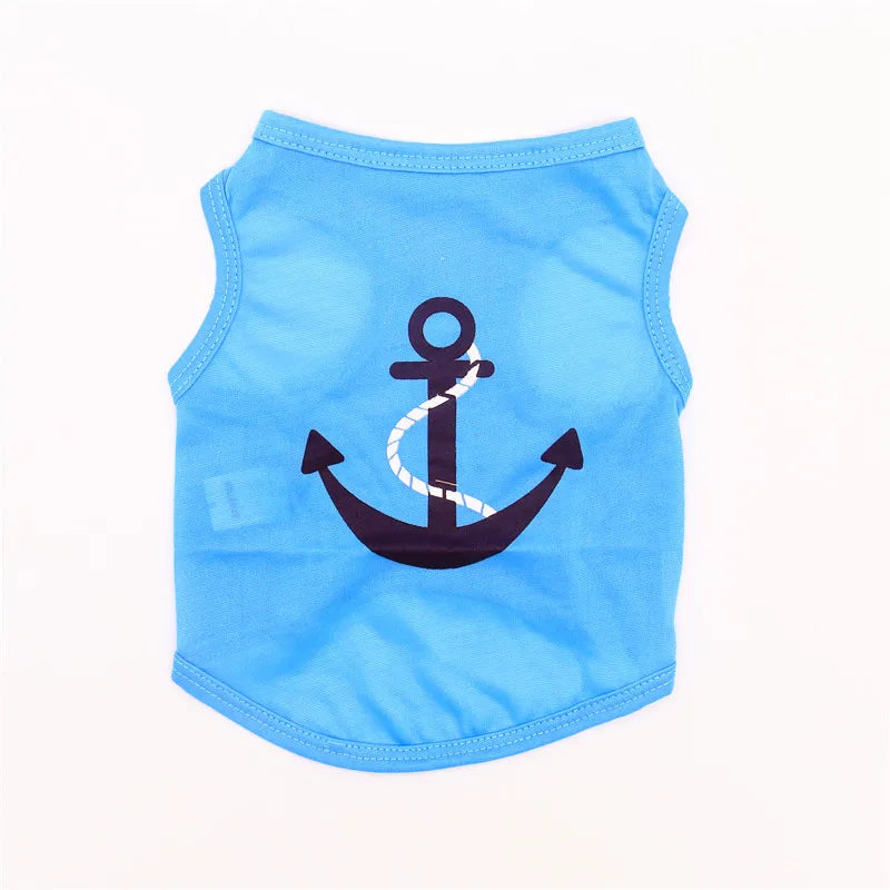 Security Clothing for Dogs Summer Pet T-shirt Costume Blue Anchor