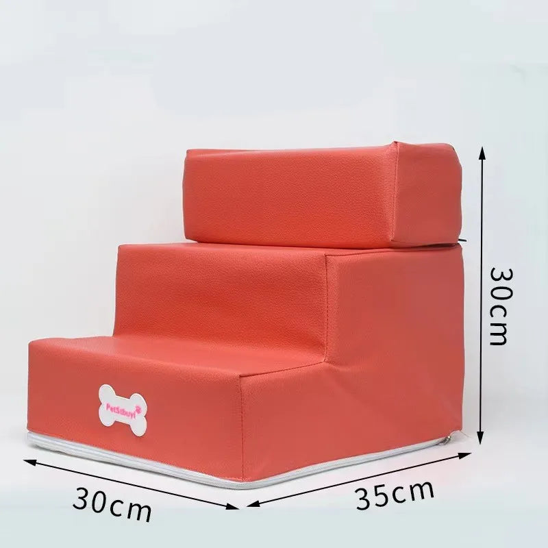 3-Step Pet Stairs for Small Dogs and Cats - Removable Washable Non-Slip Ramp Ladder Pink PU China Mainland