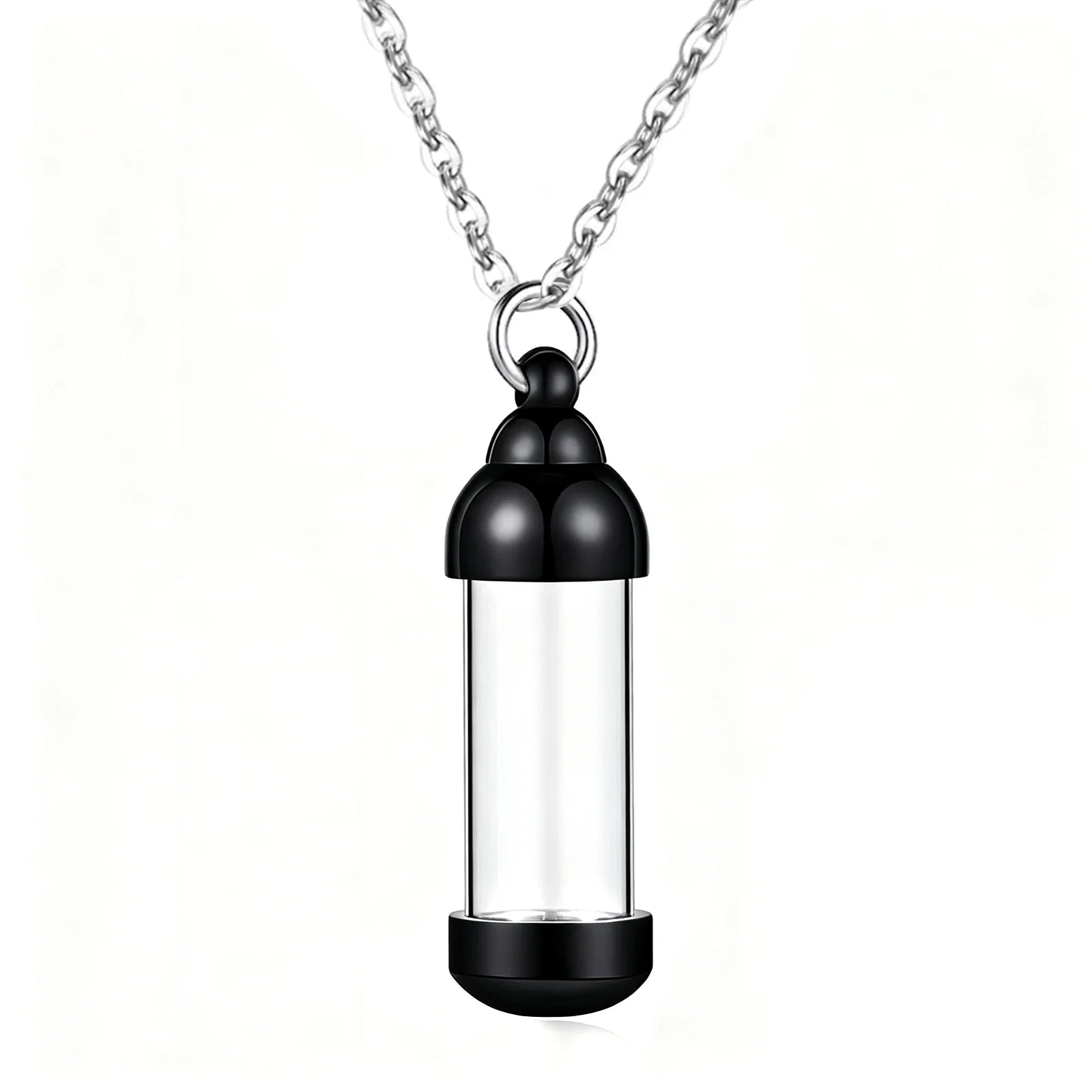 Small Glass Cremation Urn Vial Necklace for Ashes | Memorial Pet Charm Black