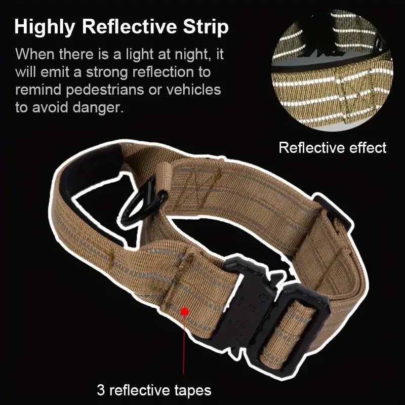 Medium Large Durable Tactical Collar] Durable Tactical Training Dog Collar - High-Strength Nylon, Reflective, With Handle - Perf