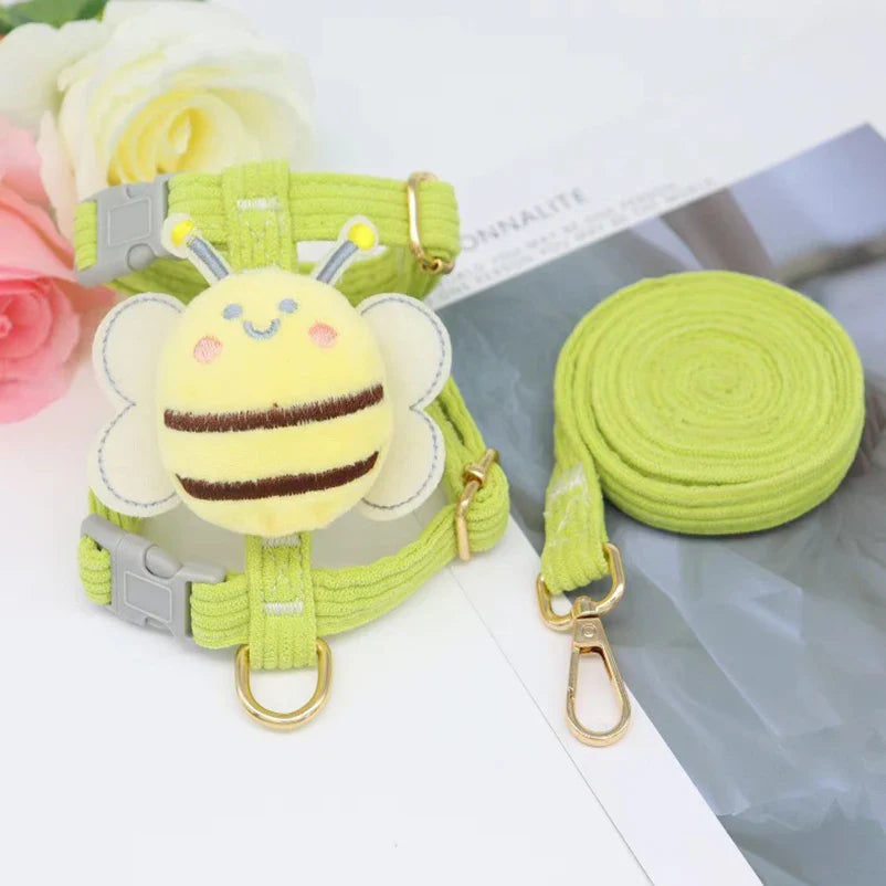 Portable Dog Chest & Back Harness with Leash – Bee Pattern, Small/Medium Pet Walking Harness green