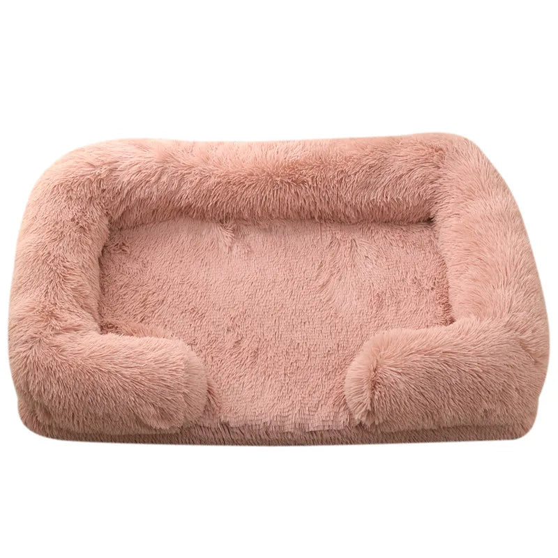 Plush Dog Bed with Removable Cover – Thickened Winter Pet Sofa Pad, Square, Small & Large Pink