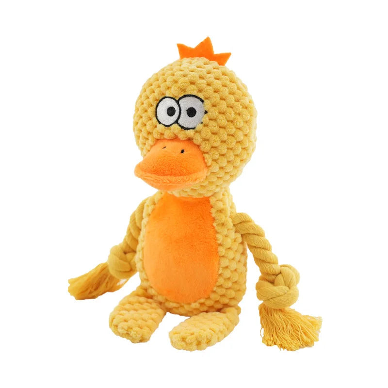 Indestructible Plush Squeaky Dog Chew Toy - Bite-Resistant Puppy Rattle for Small & Medium Dogs (7.5 x 3 in / 19 x 8 cm) - Assorted Animal Designs Duck