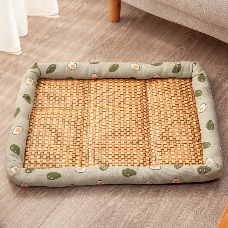 Pet Summer Mat Cute Dog Cooling Sofa Breathable Small Dog Bed Cushion Moistureproof Rattan Wear Cat Mat Accessories Green avocados