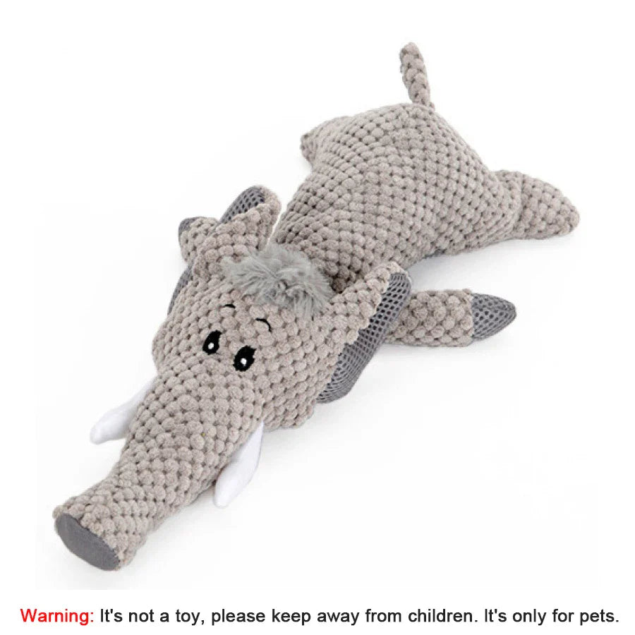 Bite-Resistant Squeaky Plush Dog Toy — Lion, Wolf & Elephant, 15.7 x 6.3 x 3.5 in (40 x 16 x 9 cm) — Interactive Chew Toy for Small & Medium Dogs Elephant