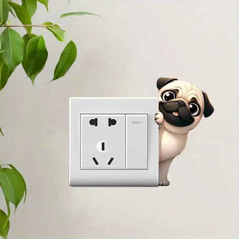 Cute Peeking Dog Animal Light Switch Phone Wall Stickers | Cartoon Decals for Home Decor M1065-F